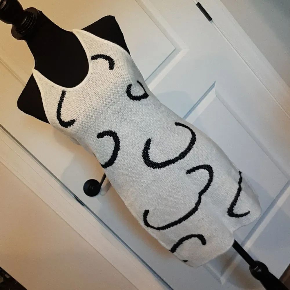 CIDER Cream with Black Deign Halter Sweater Mini Dress NWT